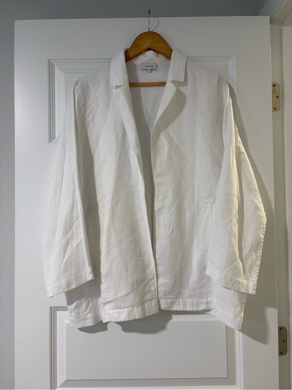 NWOT 100% Linen Open White Blazer Jacket Size 14 Office Chic Coastal Casual